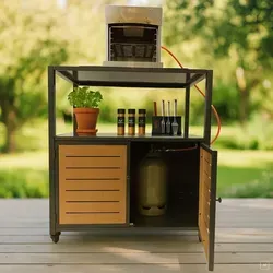 abc HOME Outdoor Küchenwagen Grill Beistellwagen mit Gasflaschenschrank in Anthrazit
