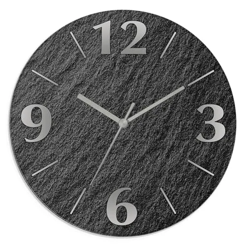 ARTLAND Lautlose Wanduhr aus Glas Ø 30 cm in Schieferoptik in grau von ARTland