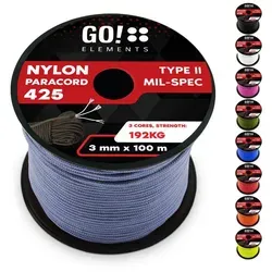 GO!elements Paracord 425 - 3mm Abspannleine - Camping-Zubehör mit reißfester Nylonschnur in Blau/Grau, ideal für vielfältige Outdoor-Aktivitäten und zuverlässige Abspannung.