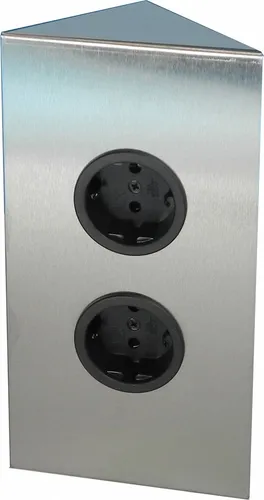 Eck-Energiebox 2-fach Edelstahl gebürstet für die Eckmontage / Ecksteckdosen / Steckdosenleiste