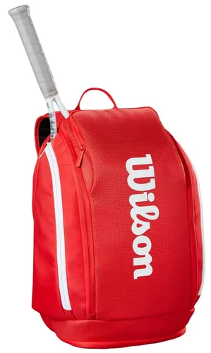 Wilson Tennisrucksack SUPER TOUR - Sportlicher Tennisrucksack aus strapazierfähigem Polyester, ideal für Tennisliebhaber, bietet ausreichend Platz für Schläger und Zubehör.