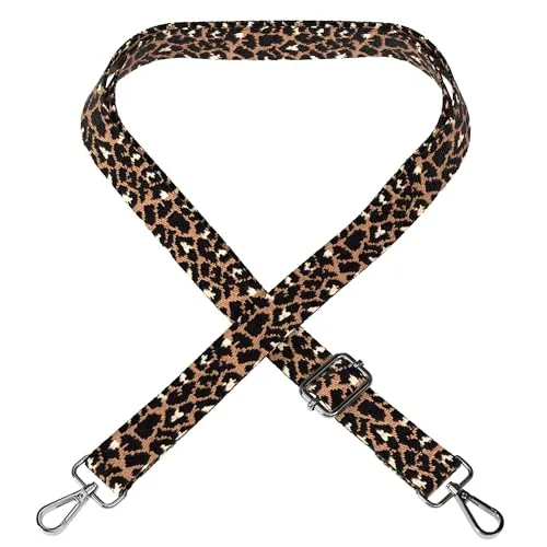 EAZY CASE - Verstellbarer Taschengurt, Ersatz Gurt für Handtaschen, Schulterriemen für Umhängetaschen, dünner Riemen für Taschen und Tragetaschen, DIY Taschenband, Leo - Schwarz Braun Metall Silber