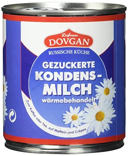 Dovgan Gezuckerte Kondensmilch, 8% Fett, Easy Open - Milchprodukt, ideal zum Backen und Verfeinern von Desserts - dickflüssig und vielseitig einsetzbar, auch als Brotaufstrich oder für Kaffee und Tee.