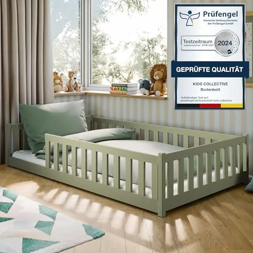 Kids Collective Kinderbett 120x200 cm mit Rausfallschutz - Montessori Bett mit stabilem Lattenrost, ideal für sichere Nächte und spielerisches Lernen. Hergestellt aus FSC-zertifiziertem Kiefernholz, EU-Qualität für Kinder.