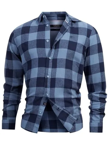 Indicode Herren INGilman Hemd kariert mit Kent-Kragen aus Baumwollmischung | Herrenhemd Männerhemd China Blue, M