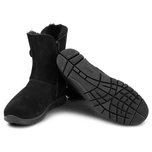 VITAFORM Stiefeletten Damen Weite H Veloursleder & Doubleface schwarz, 39 - Kuschelige Lammfell-Fütterung für höchsten Komfort an kalten Tagen. Robuste, flexible Sohle bietet sicheren Halt auf eisigen Wegen. Ideal für stilvolle Wintertage mit atmungsaktivem Veloursleder.