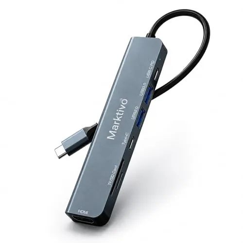 USB-C Hub 7-in-1 Multiport Adapter für MacBook Pro/Air, 4K HDMI, 100W PD Ladefunktion, USB 3.0 & USB 2.0, SD/TF Kartenleser, Aluminium Typ-C Dock für Chromebook, Dell, HP & USB-C Geräte
