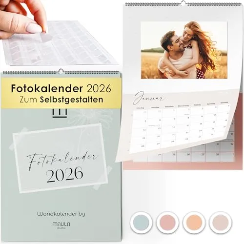 Fotokalender 2026 zum Selbstgestalten – Bastelkalender A4 mit hochwertigem Papier – Persönlicher Kalender 2026 mit Platz für Fotos & Notizen – Kreatives Geschenk für Familie, Partner, Eltern