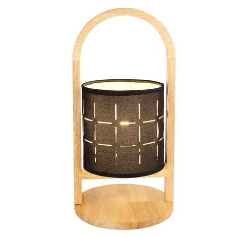 GLOBO LIGHTING LED Tischleuchte mit Holz- und Textil-Design - Elegante Tischleuchte aus Holz und schwarzem Textil, inklusive warmweißem Leuchtmittel. Ideal für Nachttische, schafft harmonische Lichtakzente und lässt sich bequem über den Kabelschalter bedienen.