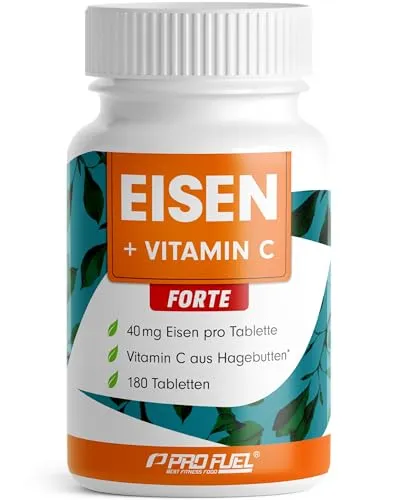 Eisentabletten hochdosiert 180x - 40 mg Eisen + Vitamin C - Eisenpräparate mit 40 mg bioverfügbarem Eisen aus Eisenbisglycinat und 40 mg Vitamin C für optimale Eisenaufnahme. Ideal zur Unterstützung des Energiestoffwechsels und zur Reduzierung von Müdigkeit.