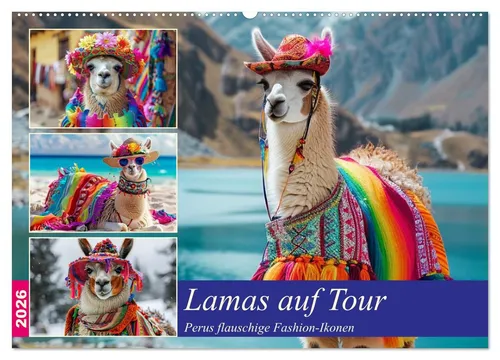 CALVENDO Wandkalender Lamas auf Tour. Perus flauschige Fashion-Ikonen (Wandkalender 2026 DIN