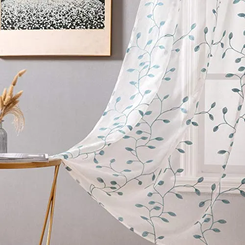 MIULEE Vorhang Voile Blumen Stickerei Vorhänge mit Ösen transparent Gardine 2 Stücke Ösenvorhang Gaze paarig schals Fensterschal für Wohnzimmer Schlafzimmer 260 cm x 140 cm(H x B) 2er-Set
