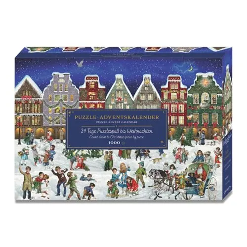 Puzzle-Adventskalender - Winterabend in der Stadt - Adventskalender mit 24 Boxen à ca. 42 Puzzleteilen für ein nostalgisches 1000-Teile-Motiv, ideal für gemütliche Winterabende.