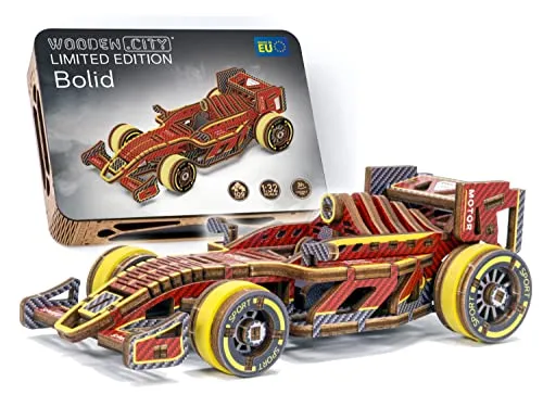 Wooden City 3D-Puzzle Rennwagen Bolid Limited Edition - 3D-Puzzle für Fortgeschrittene – Limitierte Edition mit mechanischem Rückziehmotor, ideal für Technik- und Designliebhaber. Nachhaltiger Holzbausatz für kreative Stunden!