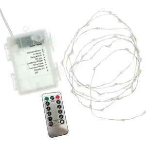 Frank-Flechtwaren Lichterkette 221392, 40 LED, innen + außen, Draht, mit Fernbedienung, Timer, Batteriebetrieb, 2,50m