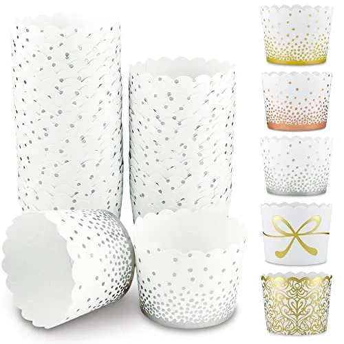 Frau WunderVoll® 100 Muffin BACKFORMEN Punkte Silber Durchmesser 6,1 cm/Muffinbackform, Muffinform, Backformen, Backförmchen, Cupcake Formen, Muffin Förmchen Papier