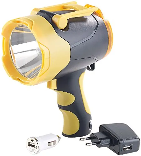 Lunartec Akku Handscheinwerfer: Akku-LED-Handlampe, 10 Watt, bis 400 m Leuchtweite, Powerbank-Funktion (Handleuchte)