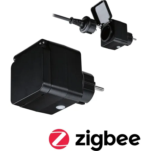 Paulmann 50138 Zigbee Smart Plug Outdoor Zwischensteckdose Schwarz - Steuern Sie bis zu 3.680 Watt smart mit der wetterfesten Zigbee Zwischensteckdose - ideal für Beleuchtung und Gartenpumpen, kompatibel mit Paulmann smik System.