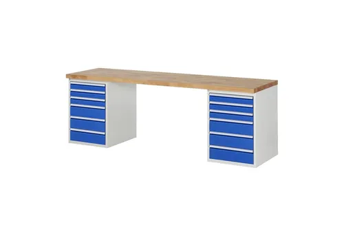 Rau Werkbank Modell 7515 mit 12 Schubladen – BxTxH 2500x900x840mm - Robuste Werkbank in Blau, ideal für die optimale Organisation Ihrer Werkzeuge und Materialien. Perfekt für den professionellen Einsatz in Werkstätten.