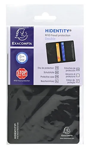 Exacompta - Ref 5402E – Hidentity RFID Doppel-Kreditkarten-Schutzhülle – 95 x 125 mm groß, 2 Seiten, geeignet für Kreditkarten – schützt vor betrügerischem Kartenlesen,Schwarz