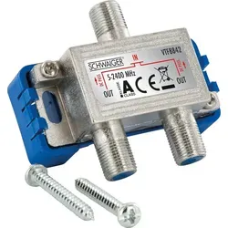 SCHWAIGER SAT-Verteiler 2-Fach – Effizienter SAT-Splitter für Fernsehen & Radio - Vielseitiger SAT-Splitter für den Anschluss von zwei Geräten. Minimale Signalverluste dank nur 5 dB Dämpfung und robustes Aluminiumgehäuse für zuverlässigen Empfang.