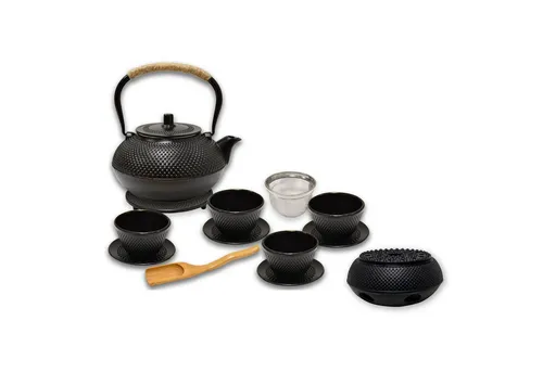 AD.CON Gusseisen Teekanne Schwarz 1.4L mit Edelstahl Sieb - Teekanne aus Gusseisen für authentisches Teeerlebnis, hält Wärme lange und bietet einzigartiges Design. Ideal für Teeliebhaber und Zeremonien.