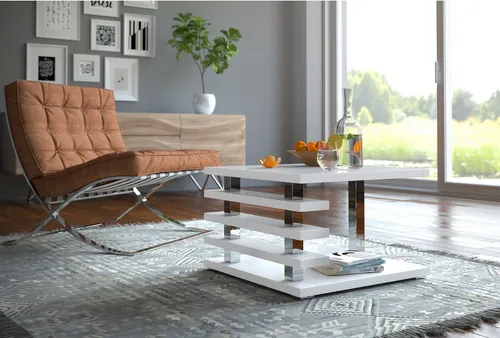 Design Couchtisch DC-2 Weiß Hochglanz 60x60cm – Moderner Beistelltisch mit Ablage - Beistelltische fürs Wohnzimmer: Moderner Couchtisch mit praktischem Stauraum und mobil mit Rollen, ideal für kleine Räume und vielseitige Nutzung.