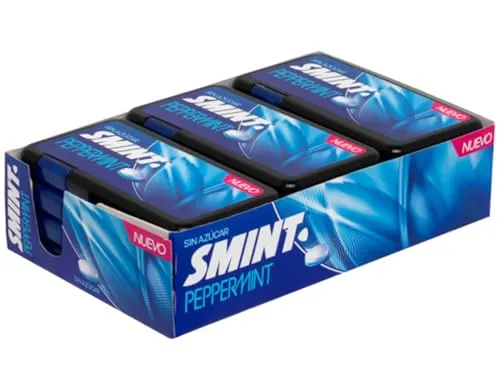 Smint Flat Peppermint – Zuckerfreie Bonbons – Pfefferminzgeschmack – Packung mit 12 Dosen à 21 g – Frisch, intensiv und ohne zusätzliche Kalorien