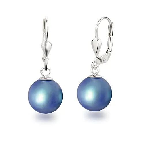 Schöner-SD Perlenohrringe 925 Silber mit Irid Blue Perlen - Elegante Ohrringe für Damen aus 925 Silber, ausgestattet mit 10mm hängenden Irid Blue Perlen. Hypoallergen und anlaufgeschützt, perfekt für jeden Anlass.