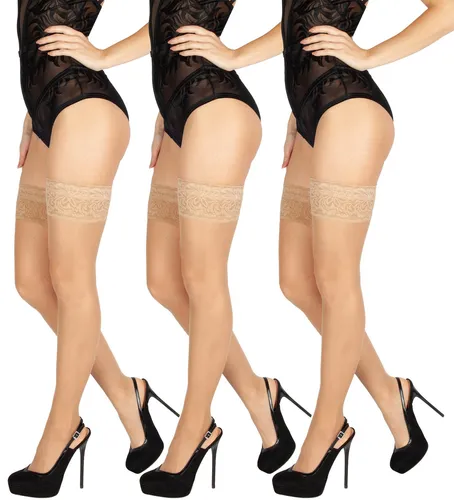 Bananalu Halterlose Strümpfe mit Spitzenbund und Blumenmuster - Elegante halterlose Strümpfe in Größe XL/XXL, ideal für Freizeitlooks. Das Blumenmuster verleiht einen besonderen Charme. Hergestellt aus hochwertigem Material für optimalen Tragekomfort.