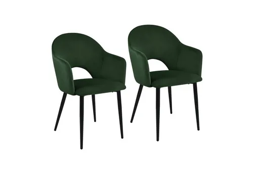 SVITA Esszimmerstuhl HAILEY (2er-Set) - Elegante Küchenstühle mit Armlehnen und robusten Metallbeinen, gepolstert mit pflegeleichtem Samt in Dunkelgrün, ideal für stilvolle Essbereiche.