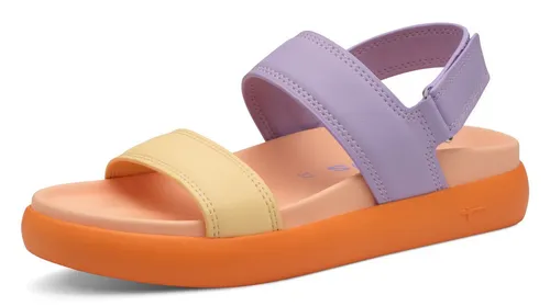 TAMARIS Riemchensandale Damen Gr. 37 lila - Pantoletten aus veganem Lederimitat, mit 4 cm Plateauhöhe und praktischem Klettverschluss, ideal für lässige Sommertage.