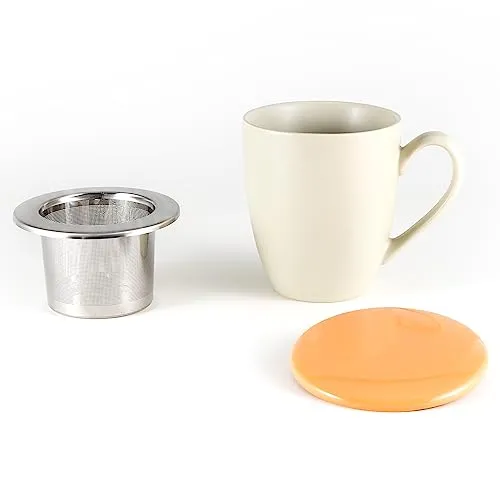 Hanseküche Teetasse mit Deckel und Sieb – XXL Teebecher 600ml – Große Tee Tasse Keramik – Jumbotasse – Tasse mit Deckel, Keramik, Teefilter, Teesieb, Groß (Weiß, 600 ml)