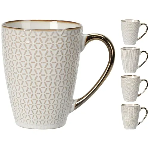 4-tlg. Set elegante Tassen für Kaffee, Tee oder Cappuccino 370 ml - Kaffeebecher - Große Tassen - Kaffeetassen - Cappuccino-Tasse - Becher und Tassen (4 x Tassen hohe Form - 370 ml)