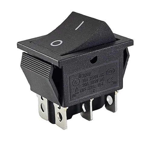 EIN/EIN-Wippschalter, Umschalter 6-polig, 16A, 250V AC/DC, Geräteschalter, Schwarz