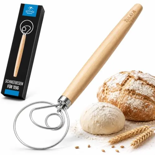 Zulay Dänischer Schneebesen, 33cm Große Teigrührer, Edelstahl & Holz, dänischer Schneebesen