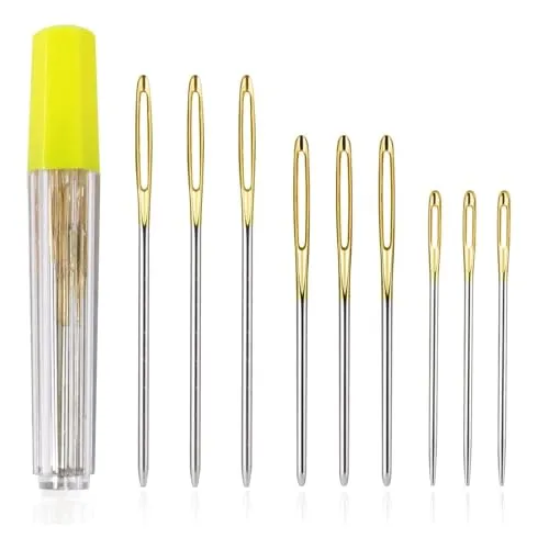 Redamancy Nadeln Mit Großem Öhr, 9 Stück 3 Größen Stopfnadeln Set, Nähnadeln Groß Auge Stumpfe Nadel, Edelstahlnadeln zum Nähen und Handwerk, 5.1 cm, 6.1 cm, 6.9 cm, Mit Transparenter Flasche