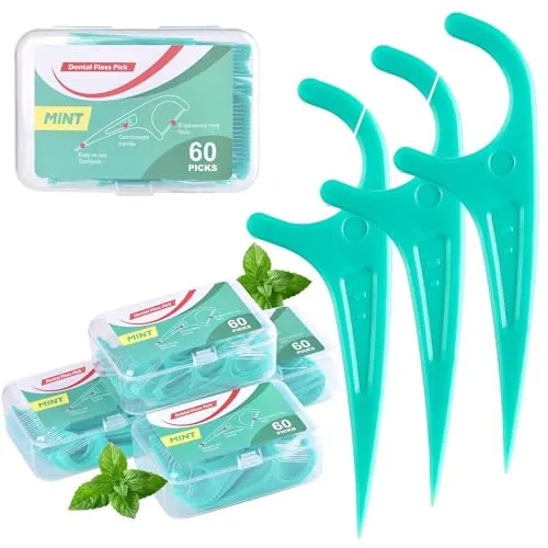 Zahnseide 300 Stk. Zahnseide Sticks Minze Zahnseide Zahnstocher mit Geschmack Mint Kunststoff Dental Floss Sticks Zahnpflege Dental Sticks Zahnreinigung Zwischenräume Zahnseidensticks - 5x60er