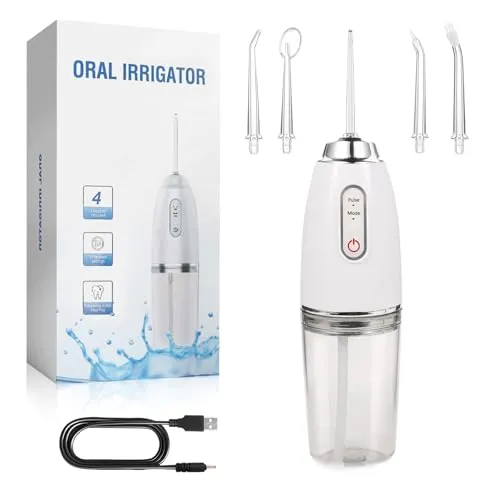 Munddusche Testsieger 2025, Munddusche Kabellos mit 3 Modi & 4 Düsen, Water Flosser, Elektrischer Zahnreiniger, IPX7 Wasserdicht, Irrigator Zähne für Entfernt Speisereste und Reinigt Die Zähne