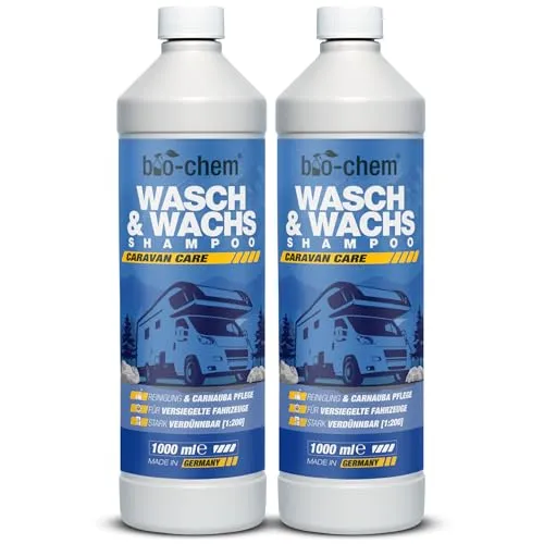 bio-chem Caravan Wasch&Wachs Shampoo 1L - pH-neutrales Autoshampoo mit Carnaubawachs - Autopflege: Strahlender Glanz und langanhaltender Schutz in nur einem Schritt! Das Konzentrat reinigt effektiv und hinterlässt eine schützende Glanzschicht.