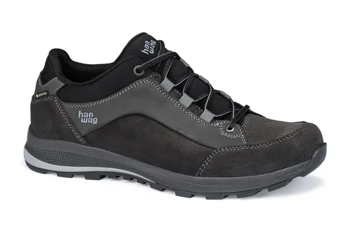 Hanwag Banks Low GTX Asphalt/Black - Hochwertige Wanderschuhe - Wanderschuhe mit niedrigem Schnitt und hohem Komfort, ideal für leichte Treks. Aus hochwertigem Nubuk- und Veloursleder mit griffiger Hanwag Endurance Hike Sohle für optimale Dämpfung.
