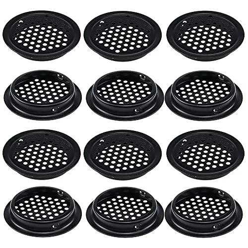 DCQQ 12 Stück Lüftungsgitter Entlüftungsloch Edelstahl Rund Lüftungsloch Belüftungsgitter für Kleiderschrank Halten Luftzirkulation Schränke Badezimmer (Schwarz)