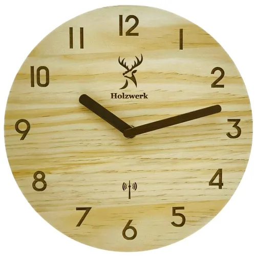 Holzwerk Funk Wanduhr Holz-Uhr Vintage lautlos - Elegante Wanduhr aus handgefertigtem Naturholz (25 cm) mit lautlosem Quarzwerk – perfekt für Büro und Schlafzimmer, um störende Tickgeräusche zu vermeiden!