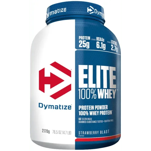 Dymatize Elite 100% Whey Strawberry Blast 2170g - Hochwertiges Proteinpulver mit BCAAs - Molkenproteine mit 25g Protein pro Portion, ideal vor und nach dem Training. Zuckerarm, glutenfrei und unterstützt Kraftaufbau und Muskelerhalt.