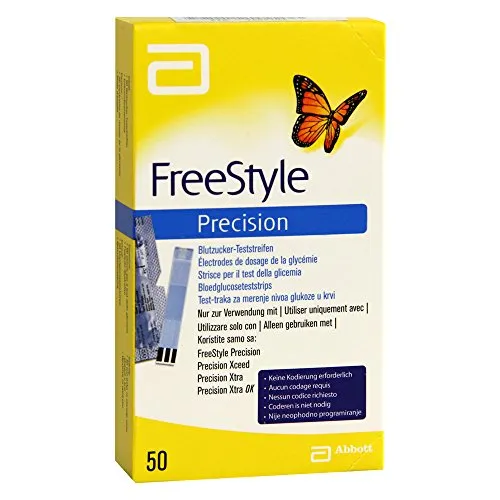 FREESTYLE Precision Blutzucker Teststreifen 50 St - Blutzuckermessgeräte, präzise und einfache Anwendung für zuverlässige Blutzuckermessungen zu Hause.