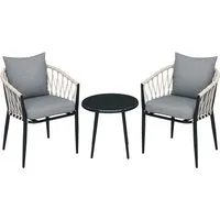 Outsunny 3tlg. Gartenmöbel Set - Stilvolles Bistroset für Terrasse und Balkon - Bistroset für die Terrasse: Kompaktes Design mit einem runden Tisch und zwei bequemen Stühlen, perfekt für entspannte Stunden im Freien. Wetterfester Stahlrahmen und pflegeleichte Hartglas-Tischplatte.