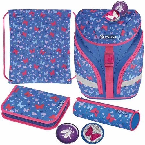 Herlitz Schulranzen SoftLight Plus Butterfly 6-teilig - Schulranzen für Mädchen im bunten Schmetterlingsdesign, inklusive 16-teiligem Etui und Sportbeutel - ideal für einen farbenfrohen Schulstart!