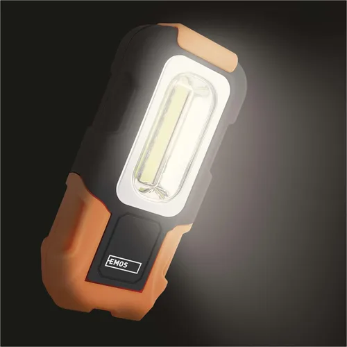 EMOS COB LED Taschenlampe, Werkstattlampe mit 2x Magnet und Haken, 180lm, min. 20m Leuchtweite, batteriebetrieben, Magnetfuß, P3888