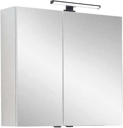 Saphir Badezimmerspiegelschrank Quickset 500 mit LED-Aufsatzleuchte - Moderner Spiegelschrank mit 2 Softclose-Türen und praktischer Steckdose. Ideal für strukturierte Aufbewahrung dank Glaseinlegeböden und einfacher Reinigung durch pflegeleichte Oberfläche.