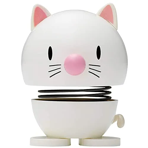 Hoptimist Tier, Katze, Wackelfigur & Glücksbringer Skandinavisch, Wohnzimmer & Schreibtisch Deko, Büro Gadget, Tolle Kleine Geschenke, 5,5 x 5,9 x 7,3 cm, Small, Weiß